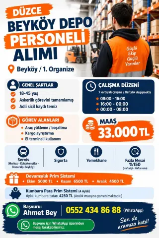 DÜZCE BAY DEPO PERSONELİ ALIMI
