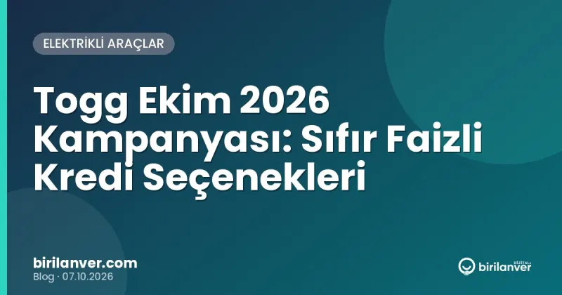 Togg Ekim 2026 Kampanyası: Sıfır Faizli Kredi Seçenekleri