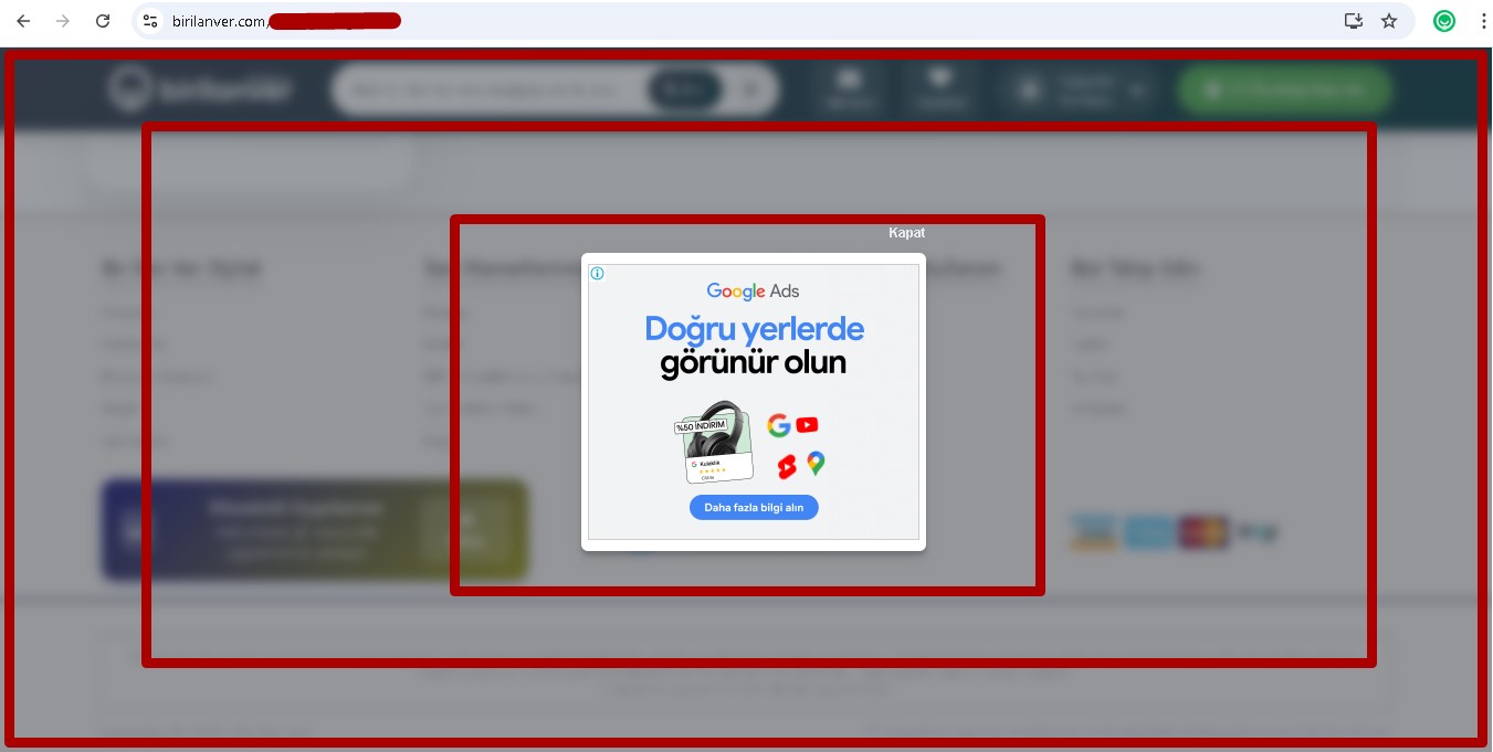 Pop-up Tam Ekran Reklam